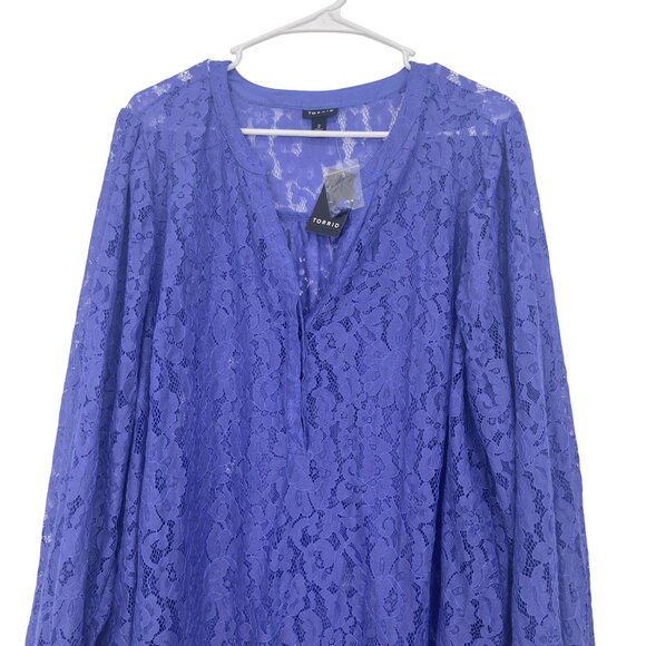 Torrid Womens Harper Lace Tunic Top SZ 2XL 18/20 Purple Long Sleeve Semi Sheer - Picture 13 of 14